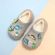 Kids' Thermal Lined Clogs With Cute 3D Dinosaur Decor, EVA Non-Slip Soft Sole, Unisex Home & Outdoor Wear, Warm For Autumn/Winter - Grey - View 5