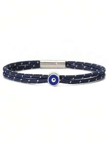 diffone 1pc Men's 3mm Paracord Evil Eye Blue Bead Double Strand Bracelet, Handmade Jewelry Gift, Daily Accessory - Evil Eye Bracelet - View 18