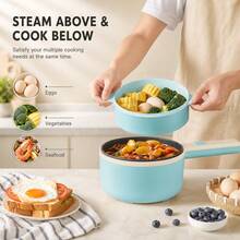 Reemix Hot Pot Electric With Steamer, 1.6L(54.11oz) Ramen Cooker Non-Stick Sauté Pan For Steak, Egg, Fried Rice, Ramen, Oatmeal, Soup, Portable Personal Hot Pot Perfect Suit For Dorm Room And Apartment - 青碧色 - 查看 4