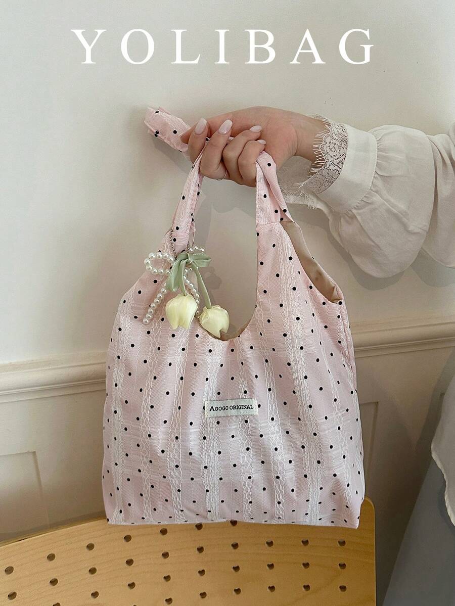 夏季粉色蕾絲女款手提包，大容量休閒女用托特包，約會度假通勤單肩包