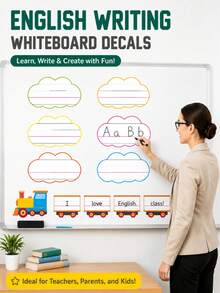 15pcs/14pcs/11pcs/4pcs/1pc Erasable English Writing Whiteboard Sticker Set, Reusable Classroom Learning Tool For Teachers/Open Classes, Strong Magnetic Bottom, Fun Design, Suitable For Refrigerator Attachment, Colorful Classroom Decoration, School Supplies - Whiteboard Sticker Set - View 3