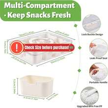 Snackle Box With Lid And Handle, Multi-Compartment Divided Snack Serving Tray, Dishwasher Portable Airtight Food Container Plane, Travel & Picnics, Party Organiser Fruit, Sweets - Cream White - View 2