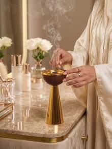 Luxury Metal Incense Burner Arabic Style, Dual-Use As Aromatherapy Diffuser And Incense Burner, Creates Elegant Atmosphere For Home And Home Decor, Suitable As Birthday Or Wedding Gift, Saudi National Day/Fragrance Corner - Wood Grain Style - View 5
