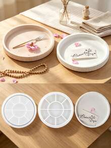 1 Set Thick Striped Round Tray Silicone Mold, Lace Dish, Storage Tray, Flower Pot Base Casting Mold, Reusable And Easy Release, Compatible With Epoxy Resin, Plaster, Cement, DIY Desktop Jewelry Display Tray, Home Decor, Housewarming Handmade Gift - A - View 2