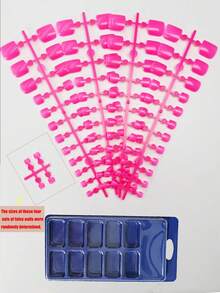 ARTAUG 100pcs Glossy Fake Toenails, Rose Red Press-On Nails, Full Coverage Short Square Artificial Toenails, Artificial Foot Nail Art, Suitable For Women And Girls - Hot Pink - View 5