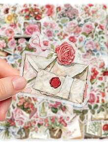 50PCS, Flowers And Book Transparent Stickers, PET Material, Creative And Aesthetic Design Sticker, Suitable For Mobile Phone Cases, Tablets, Mobile Phone, Laptops, Suitcases, Cars, Notebooks, Helmet, Guitar, Skateboard, Storage Box, Computer - 50pcs - View 8