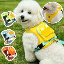 1 Set Dog & Cat Cute Backpack Harness With Leash, Adjustable Buckle No-Choke Small Backpack For Tissues And Snacks, Convenient For Outings, Escape-Proof Breathable Vest Suitable For Small To Medium Dogs - Ginger - View 3