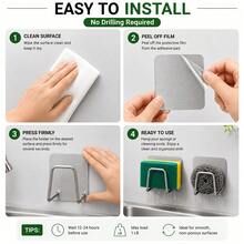 2/4pcs Stainless Steel Kitchen & Bathroom Storage Set - Kitchen Sink Drain Rack, Cutting Board & Pot Lid Organizer, Bathroom Sponge Hook Rack, Cleaning Supplies Storage Rack With Hooks, Wall-Mounted Scale Holder, No-Drill Wall-Mount Design, Damage-Free Adhesive Installation, Durable Stainless Steel Material, Space-Saving Organizer, Suitable For Bathroom And Home Gym, Stylish Design, Sturdy Structure - Multicolor - View 4