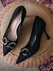 Women's PU Material High Heel Shoes, New Design Comfortable Pointed Toe Stiletto Pumps, Niche Elegant Celebrity Style - Black - View 6