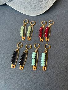 Minimalist Stainless Steel Paperclip Earrings With Colorful Beads, Personalized Ear Jewelry For Women - Earrings - View 5