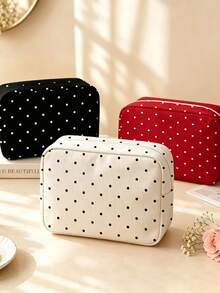 New Polka Dot Pattern Printed Makeup Bag, Portable Zipper Storage Bag, Toiletry Bag, Suitable For Daily Use/Outdoor/Travel, Convenient To Carry, Can Organize Cosmetics, Phone And Other Small Items, Travel Essential, Christmas Gift, Personalized Gift Bag, Teacher's Day Gift, Small Gift Exchange, Room Decoration, Random Polka Dot Density - Multicolor - View 2