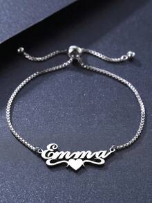 Exquisite Customized Text Bracelet Suitable For Women And Girls. Made Of Adjustable And Personalized Stainless Steel Material, Fashionable And Versatile, It's An Ideal Gift For Friends And Family. The Design Is Stylish And Suitable For Various Occasions Such As Autumn, Casual, Vintage, Classic And Minimalist. - Multicolor - View 4