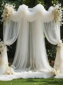 75*300cm/75*600cm 1pc Wedding Arch Drapery Fabric, Sheer Outdoor Curtain Backdrop, Thanksgiving/Christmas/Wedding Ceremony/Party Ceiling Decoration, Violet Sheer Drapery Fabric, Sheer Drapery Wedding Arch Decoration - White - View 3