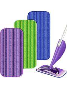 1/2/3pcs High Quality New Cationic Microfiber Mop Heads, Suitable For 12-Inch Microfiber Mops, Reusable And Washable, Strong Water And Dust Absorption, Easy To Clean, Size 11x5 Inches, Colors: Purple, Green, Navy Blue - A - View 1
