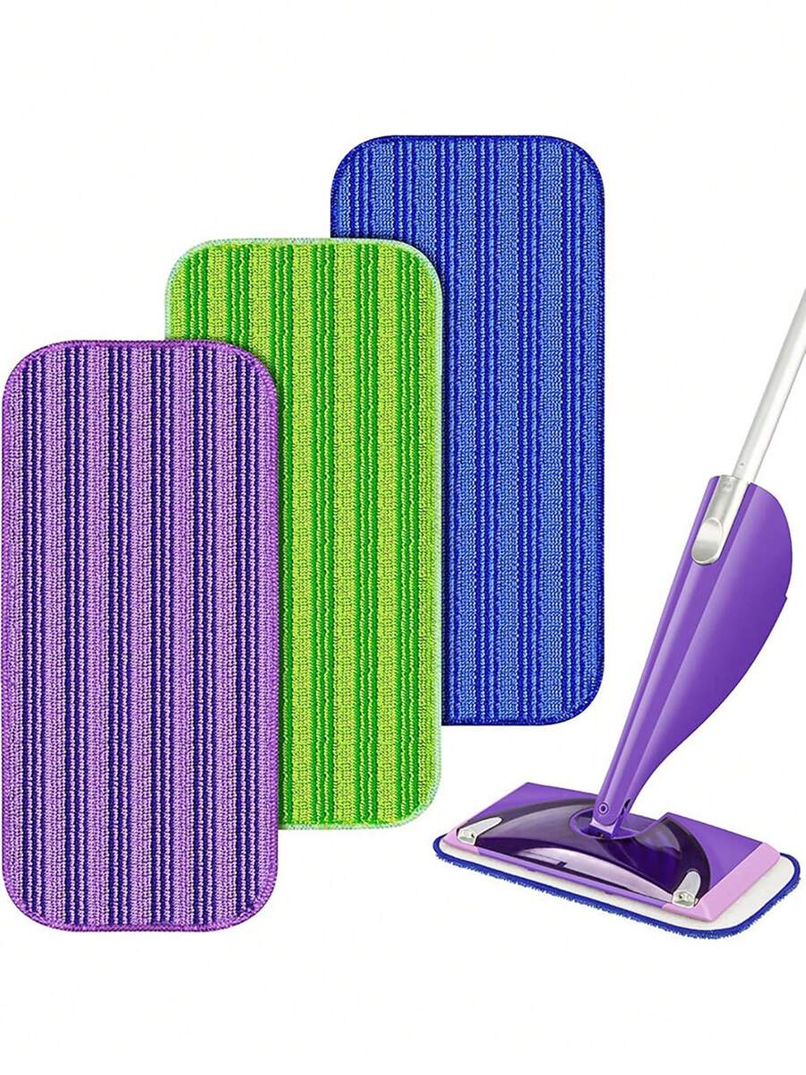 1/2/3pcs High Quality New Cationic Microfiber Mop Heads, Suitable For 12-Inch Microfiber Mops, Reusable And Washable, Strong Water And Dust Absorption, Easy To Clean, Size 11x5 Inches, Colors: Purple, Green, Navy Blue - A - View 1