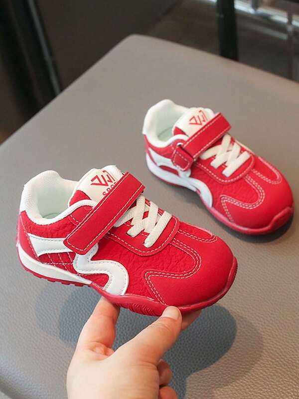 Spring/Autumn Toddler Red Sports Shoes With Hook And Loop, Non-Slip Soft Sole, Breathable Casual Walking Shoes For Baby