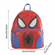 Mesuca 1pc Mini Daily Backpack Marvel Official Licensed Spider-Man Cartoon Print Red & Blue Faux Leather Multi-Zipper Pockets Lightweight Portable Travel Small Shoulder Bag - Multicolor - View 7
