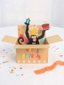 1pc Funny Birthday Pop-Up Card, 3D Design Humorous Monkey Birthday Card, Blank Back For Writing, Comes With Envelope/Handle, Unique Gift For Friends, Also Suitable For Birthday Party Decoration Or Christmas Card - Multicolor - View 10