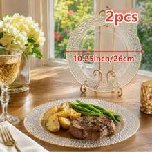 2/12/25/50pcs Transparent Hammered Gold Rim Plates, 7.5 Inch And 10.25 Inch, Suitable For Cakes, Salads, Desserts And Main Courses, Wedding Receptions And Parties - Transparent - View 16