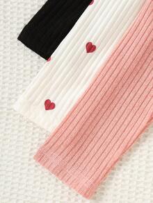 Conjunto de 6 piezas para niñas: Camiseta de manga larga con cuello redondo de unicolor acanalado y estampado de corazones, y pantalones multicolor. Conjunto de manga larga lindo para primavera/otoño para niñas - Multicolor - Ver 6