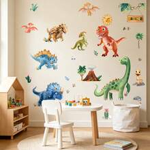 1pc Cartoon Jurassic Dinosaur Wall Sticker, Cute Dinosaur Decal For Kindergarten Children's Room Decoration - B - View 5