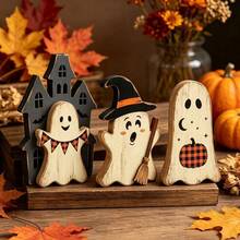 Best-Selling Halloween Wooden Decor Ghost Pumpkin Owl Skeleton Display Ornament - B - View 2