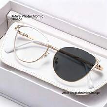 1pc Metal Round Cat Eye Frame Indoor Computer Reading Outdoor Photochromic Spring Temple Fashion Women Fashion Glasses - Lenses / Photochromic Lenses - View 10