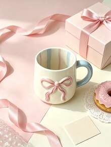 A 350ml Ceramic Mug With A Bow Design, Suitable For Use In The Microwave And Dishwasher Or For Hand Washing. Ideal For Milk, Juice And Coffee, Perfect For Afternoon Tea, The Kitchen And Parties – The Ideal Gift. - Multicolor - View 1