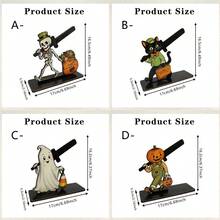 1/4pcs Fun Halloween Wooden Tissue Holder, Featuring Ghost, Skeleton, Pumpkin, And Black Cat Designs, Suitable For Parties, Living Room, And Dining Table Center Decorations. - Napkin Holder - View 6