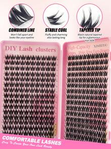 384/352/320 Clusters D Curl Segmented False Eyelashes, Fluffy Natural Voluminous DIY Lash Kit, Soft And Long-Lasting, Fox Eye/Cat Eye Style, Suitable For Beginners And Professionals, Portable Travel Pack, Ideal For Daily Commute, Wedding, Party And Stage Makeup - D - View 4