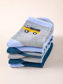 5 Pairs Cute Cartoon Car Pattern Breathable Odor-Resistant Children's Socks, Suitable For Spring, Summer, And Autumn - Multicolor - View 5
