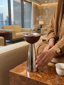 Luxury Metal Incense Burner Arabic Style, Dual-Use As Aromatherapy Diffuser And Incense Burner, Creates Elegant Atmosphere For Home And Home Decor, Suitable As Birthday Or Wedding Gift, Saudi National Day/Fragrance Corner - Wood Grain Style - View 2