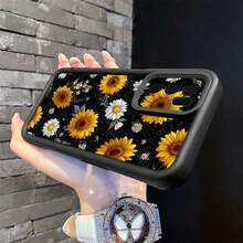 1pc Sunflower & Chrysanthemum Flower Pattern TPU Thick Anti-Drop Protective Phone Case, Compatible With Samsung Galaxy S26 Ultra/ A40/ 14C/Honor 200 Lite/Transsion And Other Android Models, Versatile For Daily Use - Black - View 5
