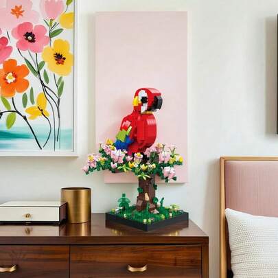 Mini Building Blocks Set, Colorful 3D Parrot Model Kit With Tropical Tree Scene Design, DIY Assembly Building Block Puzzle, Creative Desktop Decoration Ornament, Home Office Collection Display Craft Gift