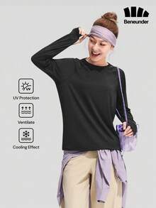Beneunder Women's Breathable Long-Sleeve Sun-Protective T-Shirt (Loose Fit) AS001 - Black - View 1
