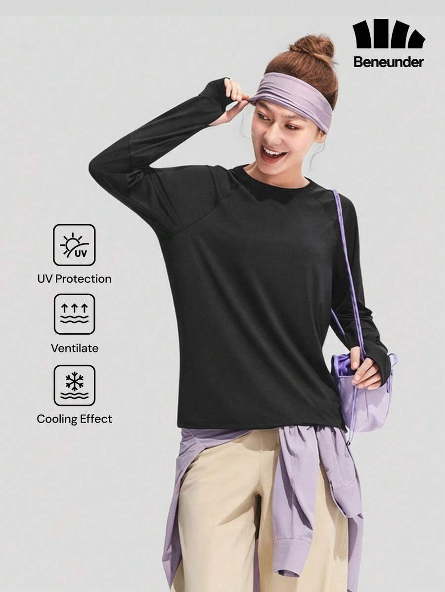Beneunder Women's Breathable Long-Sleeve Sun-Protective T-Shirt (Loose Fit) AS001 - Black - View 1
