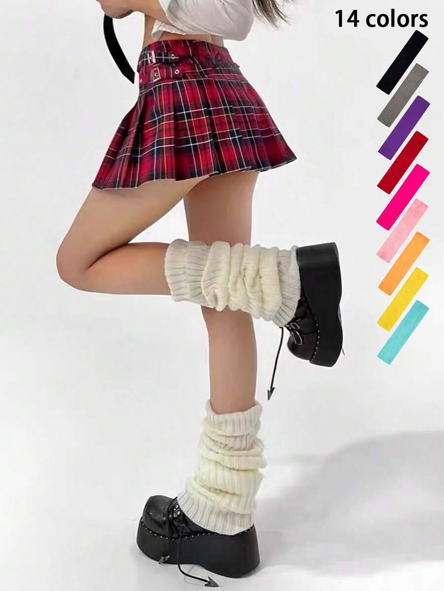 STAR RIVER Colorful Fluorescent Dopamine Knitted Leg Warmers, Y2K Subculture JK Loose Leg Sleeves, Versatile Casual, Back To School, Halloween