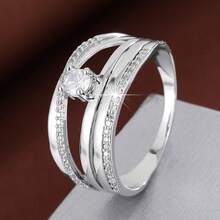 1pc Minimalist Line Geometric Arrangement Design Cubic Zirconia Women's Ring - Multicolor - View 3
