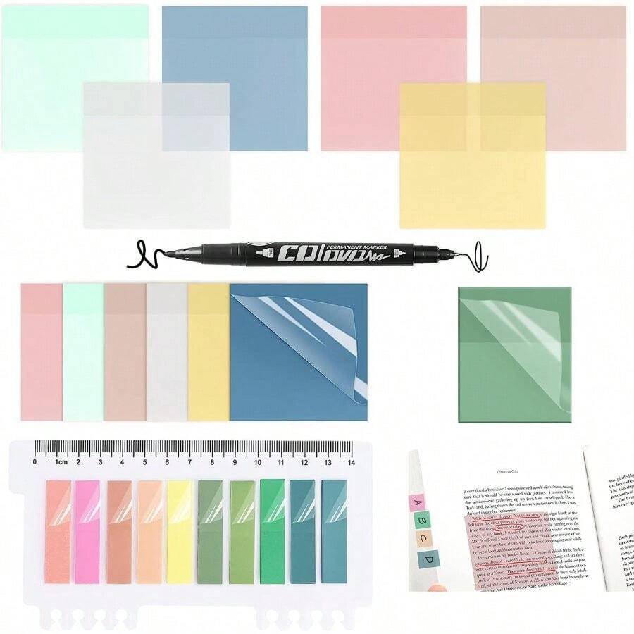 Set Of 550 Transparent Sticky Notes, Includes Translucent Sticky Labels And Markers For Annotating Books, Marking Pages, Indexing And Keeping Writing Organized - 550 Sheets - View 1