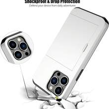 防震 2 合 1 PC 卡槽手機殼，相容 Apple 18Pro Max 18Pro 17Pro Max 17Pro 17e 16E 15 14 13 12 11 7 8 XR X/XS XSMAX 機型，相容 Galaxy S26Ultra S25Ultra A37 A57 A56 A55 A17 S25 FE S26 FE A14 A15 A16 A26 A36 A35 A25 及其他機型，亦相容 P30 P30Pro 機型，2 合 1 防震手機保護殼，附卡槽錢包設計 - 白色 - 查看 6
