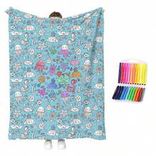 100x140cm/DIY Interactive Handmade Creative Painting DIY Doodle Blanket Black And White Hand-Drawn Coloring Sofa Nap Throw Blanket - Multicolor - View 8