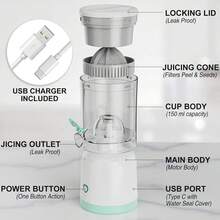 FUTUREM Exprimidor Automático de Cítricos Recargable USB, Extractor de Jugo Portátil de Alta Potencia para Frutas Frescas, Cocina, Oficina y Uso Diario - verde menta - Ver 9
