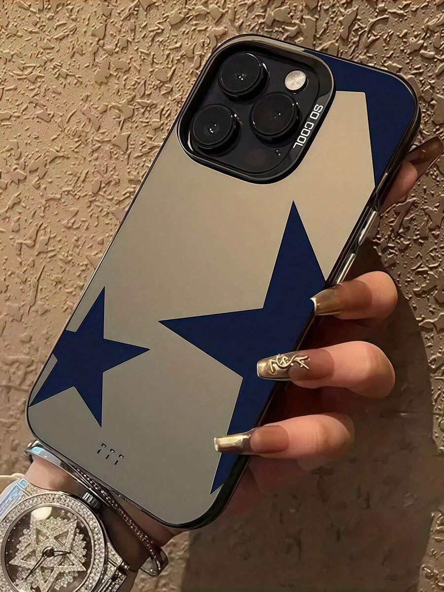 1 Piece Black Pentagram Design TPU Full Body Protective Phone Case Compatible With Apple 16 15 14 13 12 11 Pro Max Series - Black - View 1