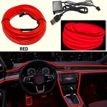 1pc 3M Car EL Glowing Wire, Low-Key Creative Minimalist Design, USB Plug And Play, Easy To Install, Soft Light Car Interior Decoration, Essential Fashion Accessory For Car Owners, Suitable As Holiday Gift For Car Enthusiasts - A - View 3