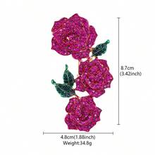 1件優雅合金鑲嵌紅綠水鑽三朵玫瑰花造型裝飾,適合女性派對穿著 - 玫瑰花 - 查看 6