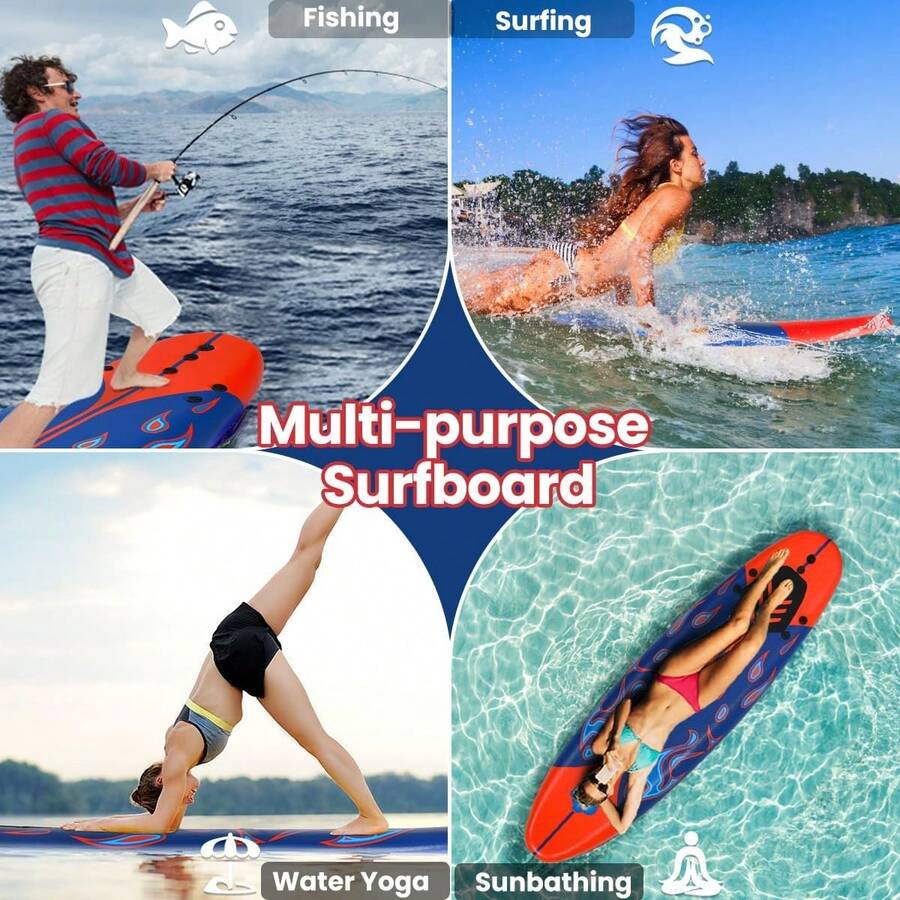 6' Surfboard, Surfing Board With 3 Removable Fins, Safety Leash, EPS Core & EPE Deck, Lightweight Surf Board For Teenagers, Adults, Beginners - Blue - View 1