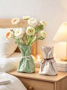 Bag-Shaped Resin Vase, Pleated Bag Design With Bow Rope Decoration, Modern Aesthetic Tabletop Vase, Home Living Room Bookshelf Decor - Multiple Styles - View 4