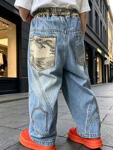 Young Boy Spring Loose Comfortable Straight Leg Denim Jeans Pants Suitable For Daily School Casual Outdoor Wear - Baby Blue - View 1