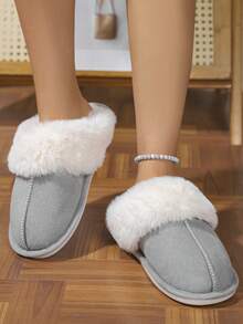 Sandal Wanita Nyaman, Anti Selip, Tahan Aus, Berpenutup Ujung Kaki, Bahan Bulu Imitasi, Suede Imitasi - Grey - View 4
