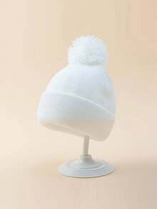 1pc Spring Autumn Winter Unisex Baby Knit Hat, Cute Pom Pom Design, Classic Solid Color, Simple Fashion Versatile, Comfortable Breathable Soft Woolen Hat, Outdoor Warm Baby Hat - Multicolor - View 5